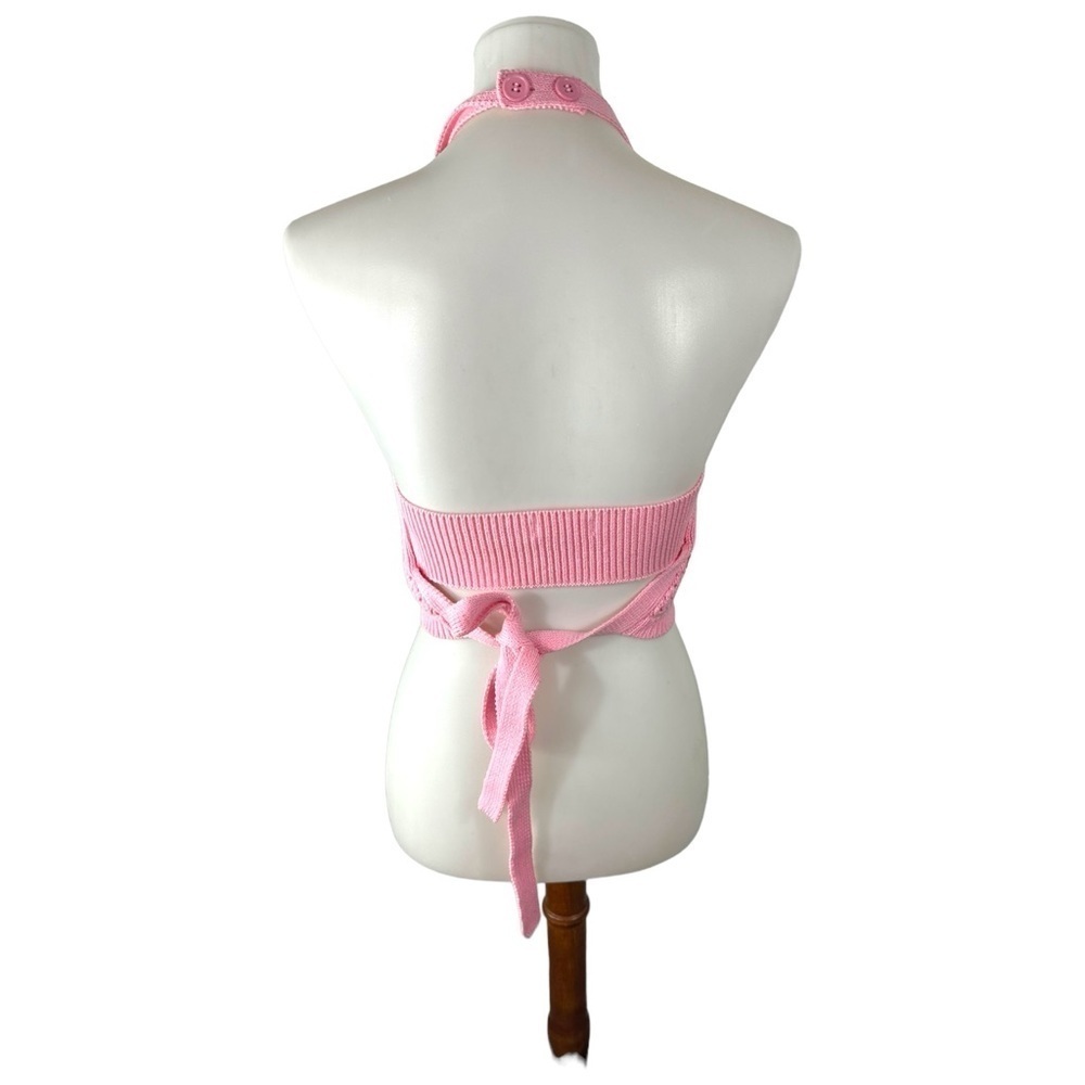 Promesa Checkerboard Crochet-Knit Tie-Back Halter Top Size Small - Picture 6 of 6